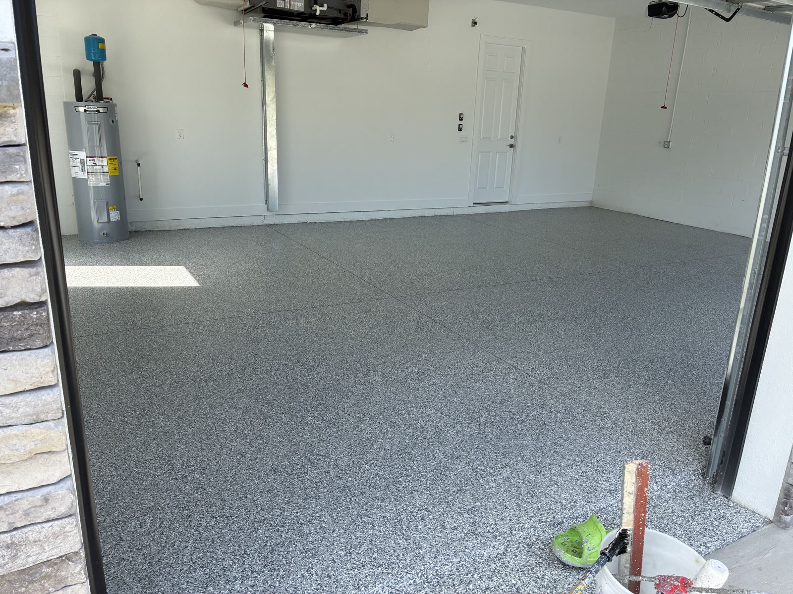 Finished gray flake garage floor coating